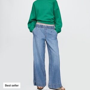 GAP mid rise ultrasoft pleated easy baggy jeans